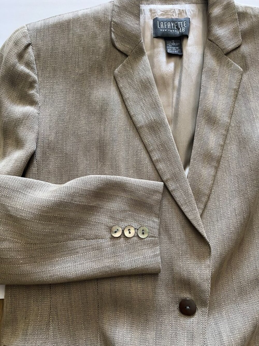 Lafayette 148 Vintage Linen Skirt Suit | 90s Minimalist Herringbone - Picture 6 of 10